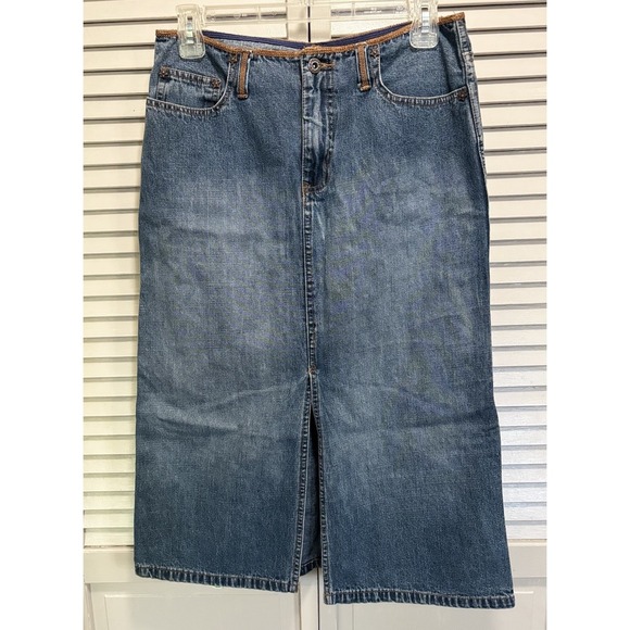 Route 66 Dresses & Skirts - Route 66 Vintage Denim Skirt Zip Pockets Slit Logo Size 5/6 Cotton Embroidery